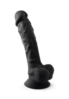 Dual Density Svart Dildo med pung 20 cm