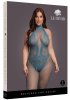 High neck fishnet and lace bodystocking, blue - Queen Size