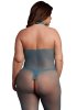 High neck fishnet and lace bodystocking, blue - Queen Size