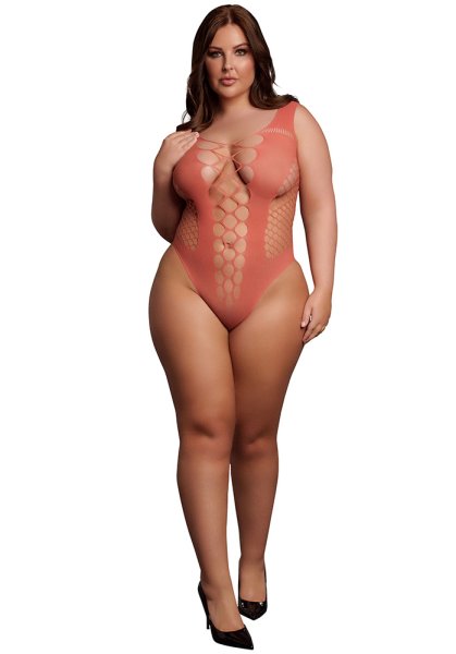 V-Neck Teddy with Opaque panels, red - Queen Size