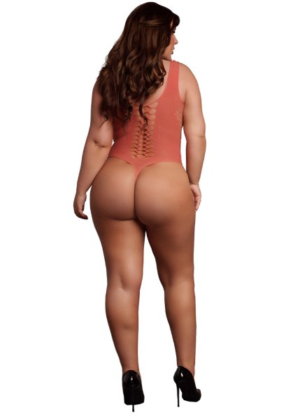 V-Neck Teddy with Opaque panels, red - Queen Size